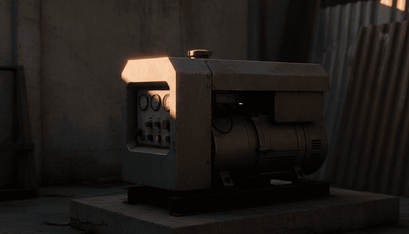 Diesel generator on concrete slab with side lighting